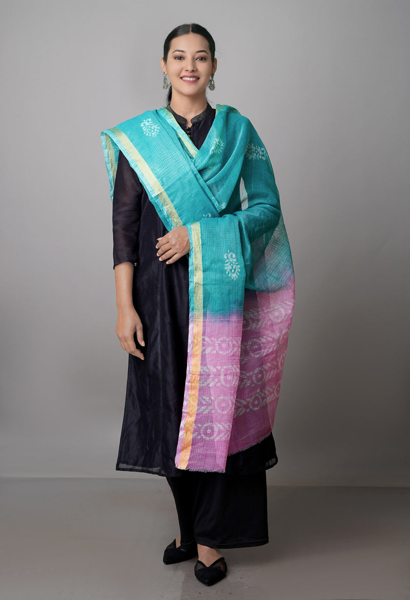 Green-Pink Pure Wax Batik Kota Cotton Dupatta-UDS3819