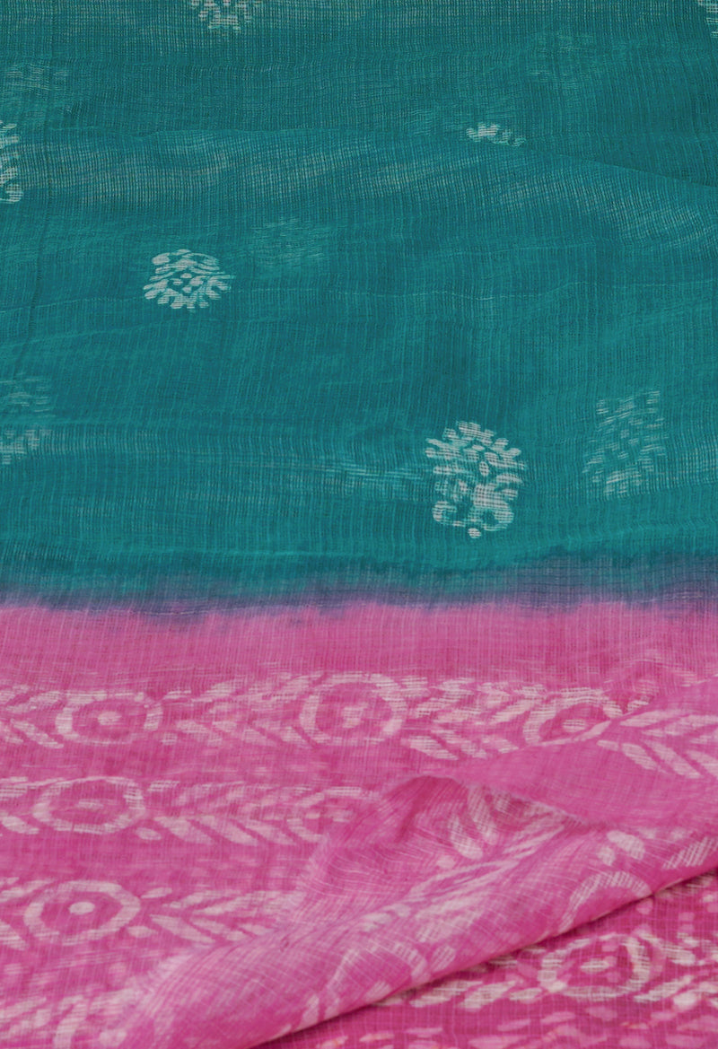 Green-Pink Pure Wax Batik Kota Cotton Dupatta-UDS3819