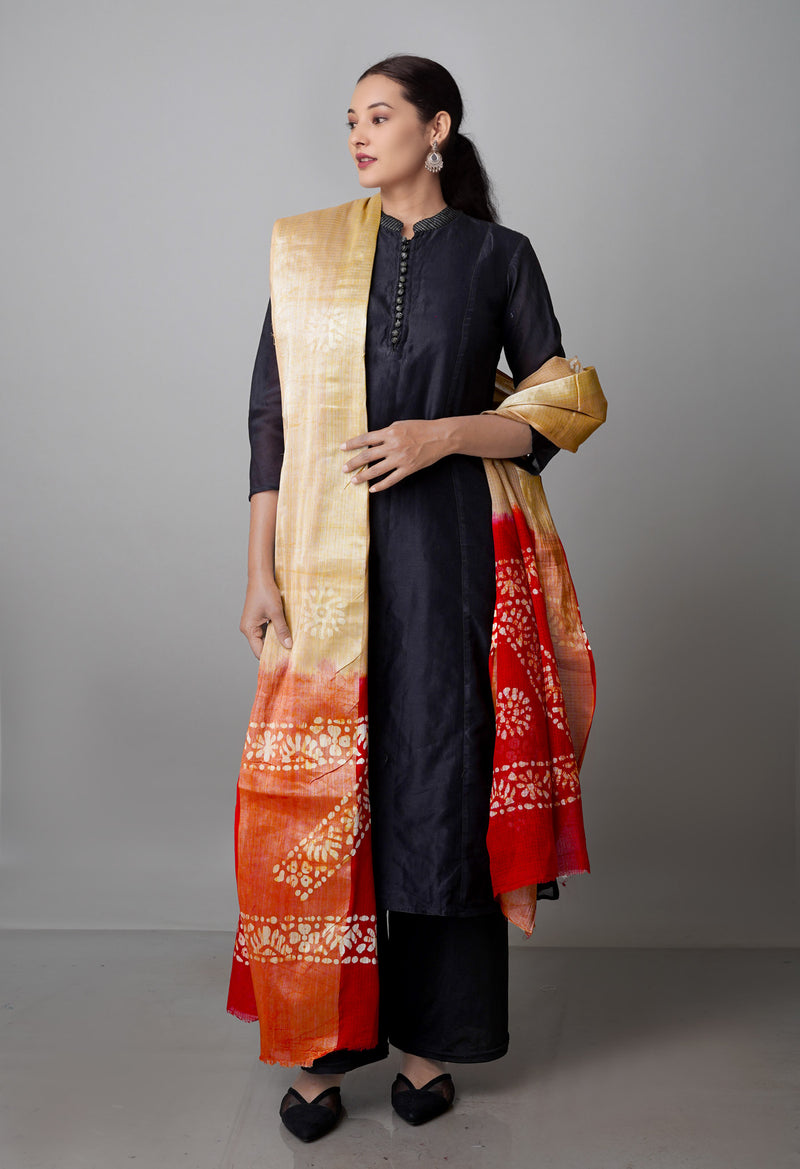 Brown-Maroon Pure Wax Batik Kota Cotton Dupatta-UDS3826