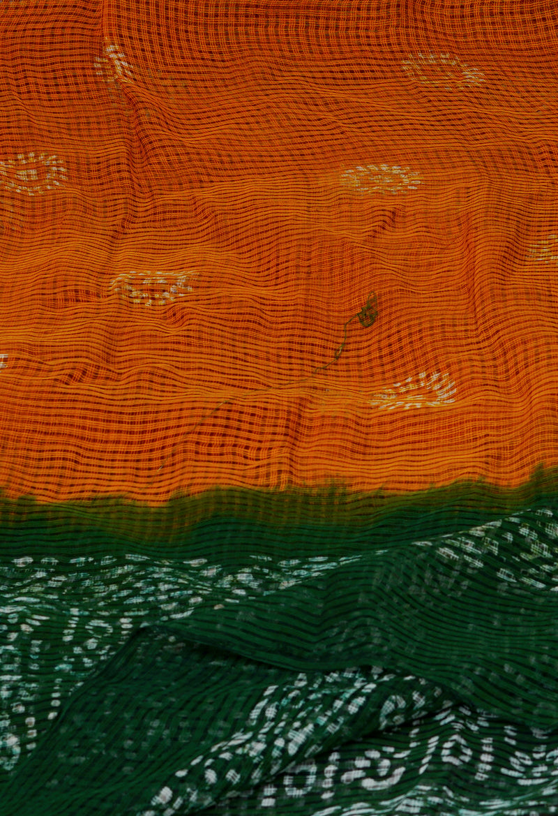 Mustard Yellow-Green Pure Wax Batik with Fancy Checks Kota Cotton Dupatta-UDS3829