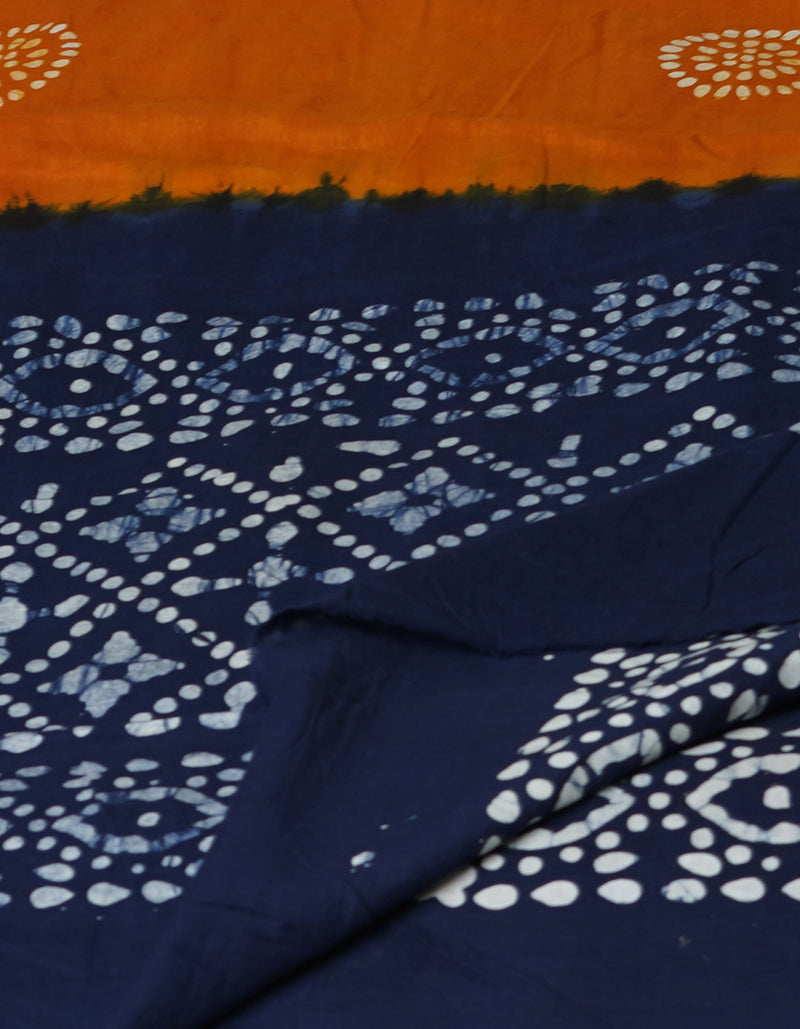Yellow-Blue Pure Wax Batik with Fancy Checks Cotton Dupatta-UDS3856