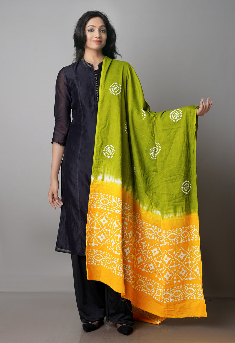 Green-Yellow Pure Batik Cotton Dupatta-UDS3897