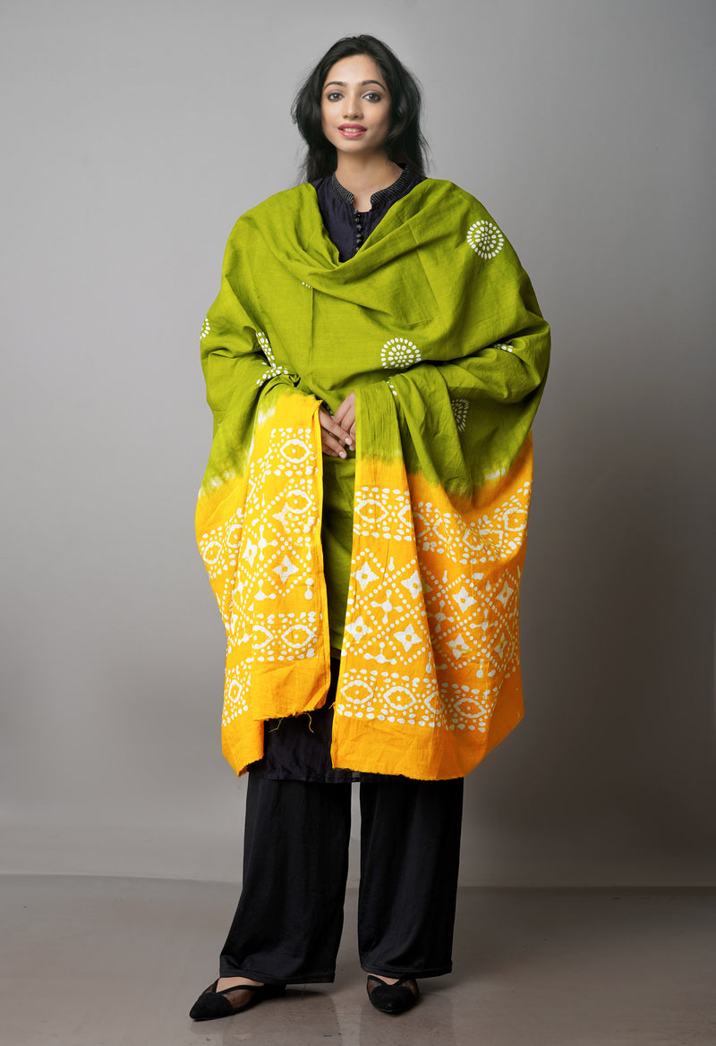 Green-Yellow Pure Batik Cotton Dupatta-UDS3897
