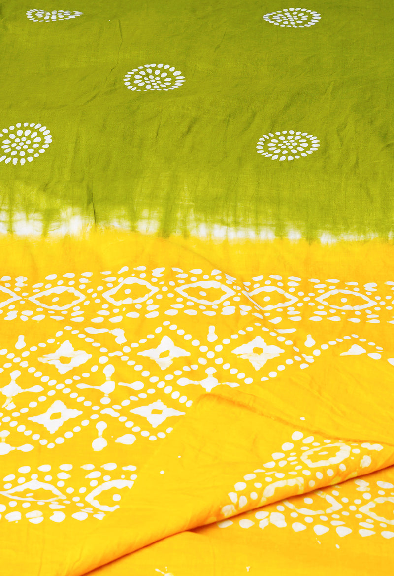 Green-Yellow Pure Batik Cotton Dupatta-UDS3897