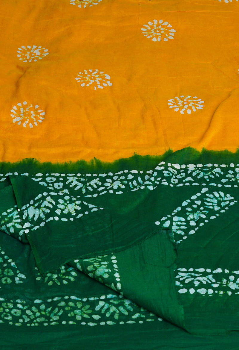 Mustard Yellow-Green Pure Batik Cotton Dupatta-UDS3902
