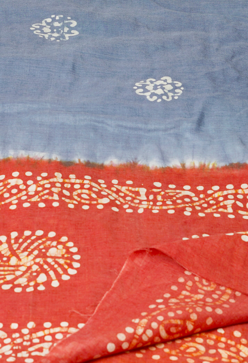 Bluish Grey-Brown Pure Batik Cotton Dupatta-UDS3905