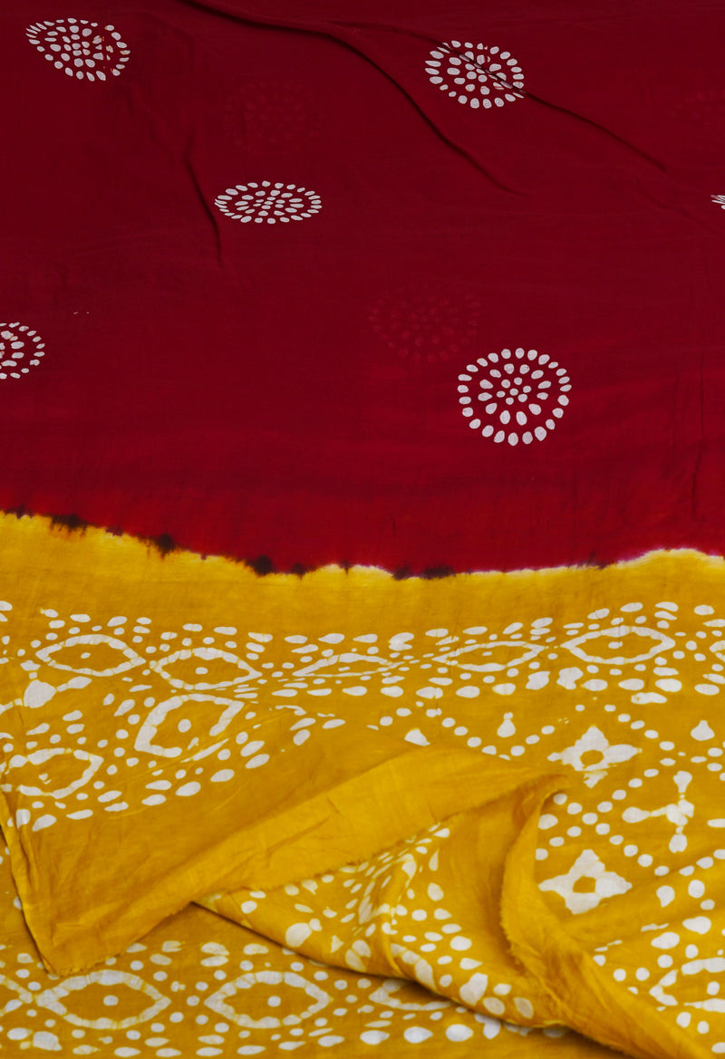 Maroon-Mehandi Green Pure Batik Cotton Dupatta-UDS3921