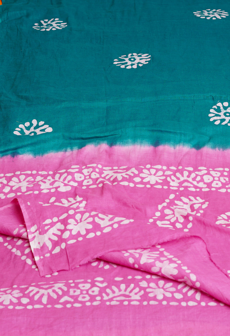 Green-Pink Pure Batik Cotton Dupatta-UDS3927
