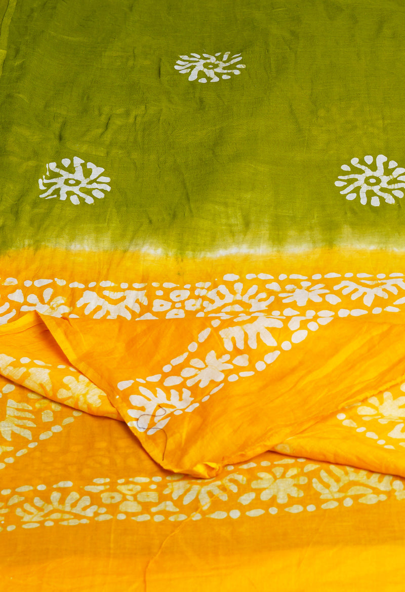 Green-Yellow Pure Batik Cotton Dupatta-UDS3933