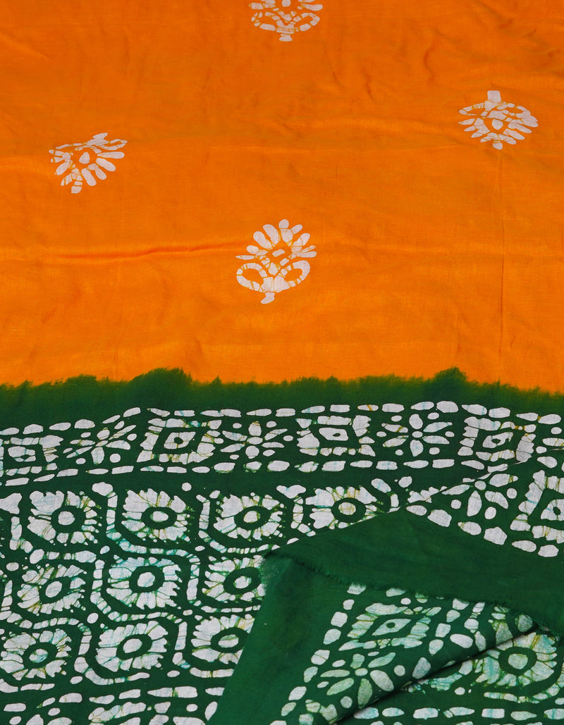 Mustard Yellow-Green Pure Batik Cotton Dupatta-UDS3936