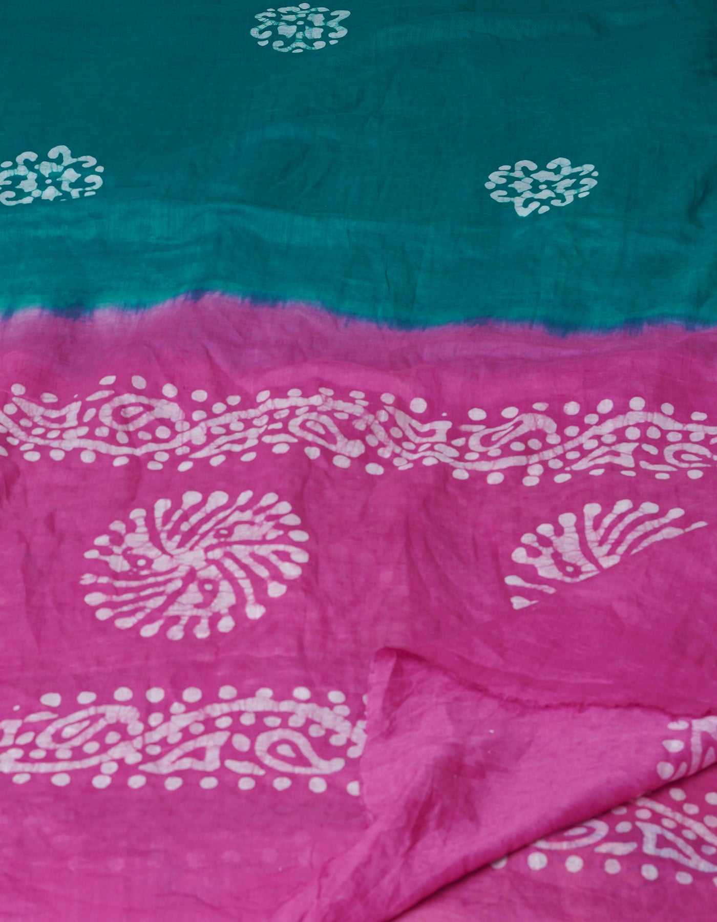 Green-Pink Pure Batik Cotton Dupatta-UDS3938