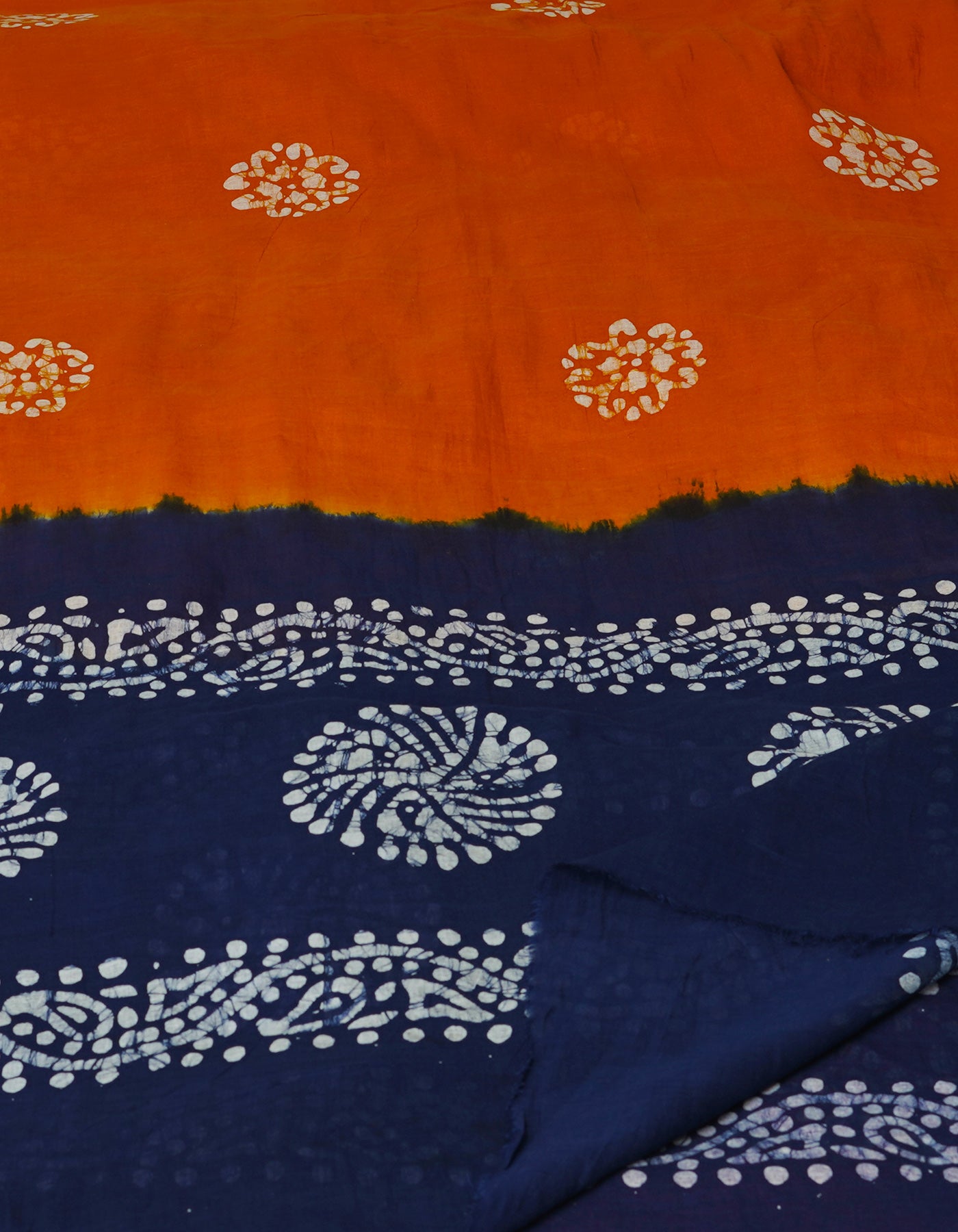 Brown-Blue Pure Batik Cotton Dupatta-UDS3944