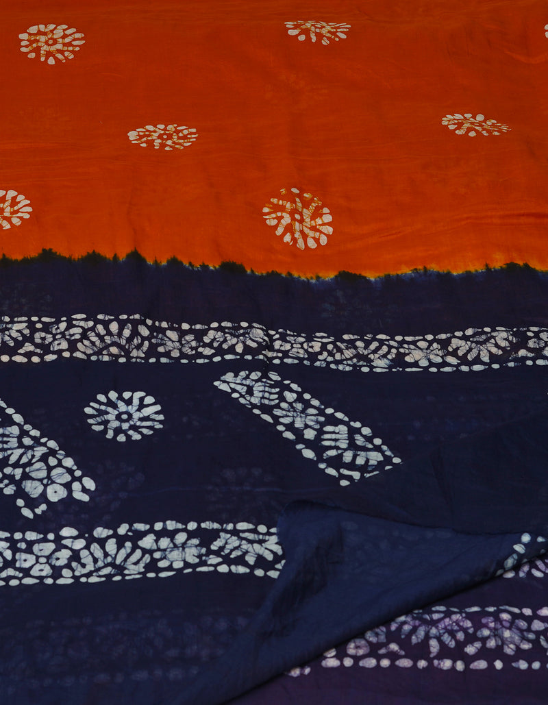 Brown-Blue Pure Batik Cotton Dupatta-UDS3947