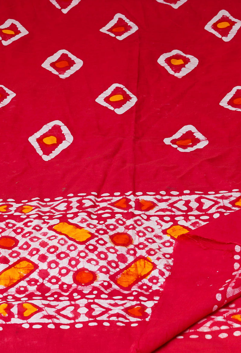 Red Super Fine Mulmul Wax Batik Handblock Printed Cotton Dupatta-UDS3957