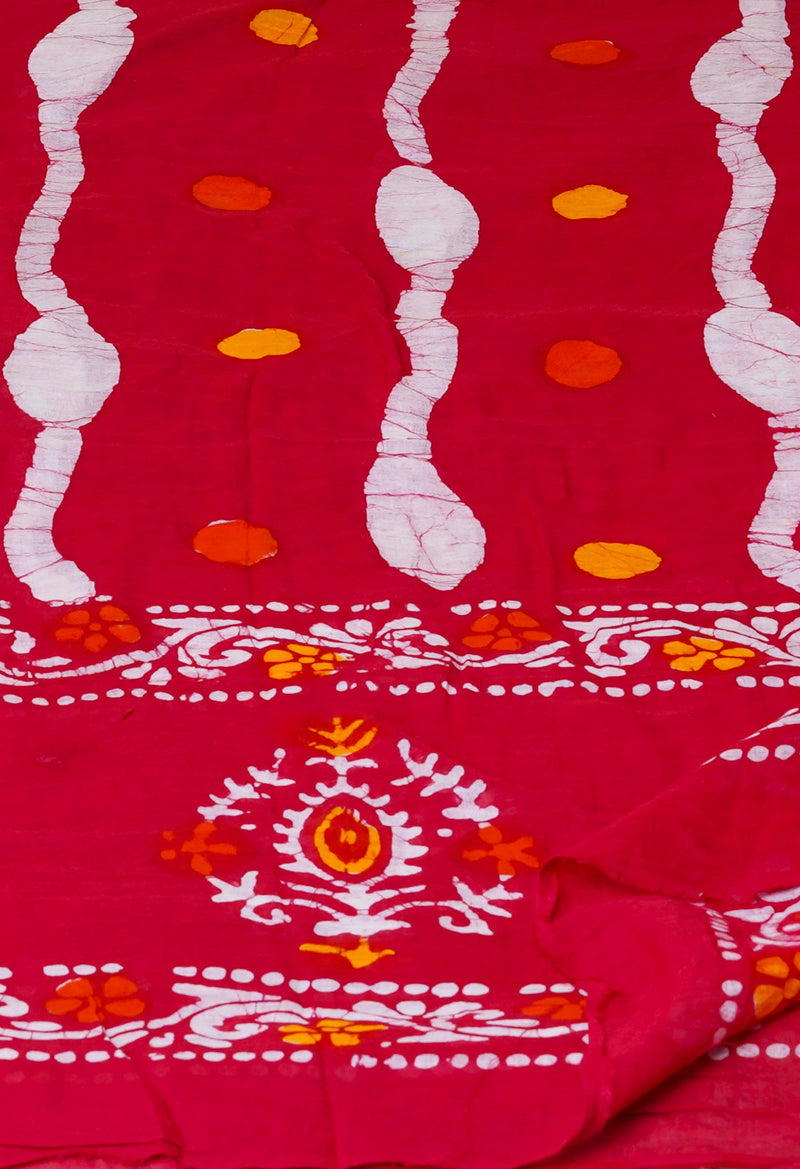 Red Super Fine Mulmul Wax Batik Handblock Printed Cotton Dupatta-UDS3969