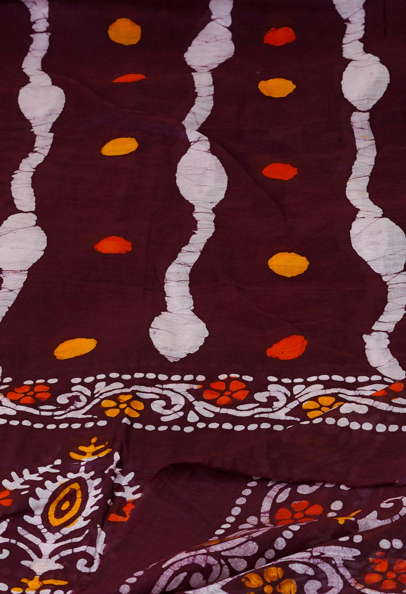 Dark Maroon Super Fine Mulmul Wax Batik Handblock Printed Cotton Dupatta-UDS3972