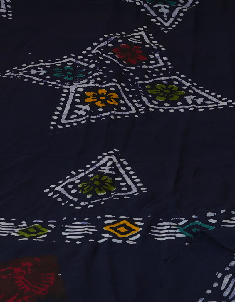 Navy Blue Georgette Hand Wax Batik Block Printed Dupatta -UDS3985