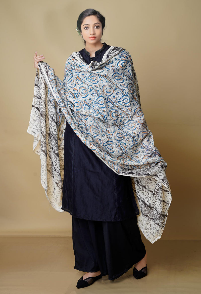 Multi Pure Kalamkari Handblock Printed Kota Dupatta-UDS4006