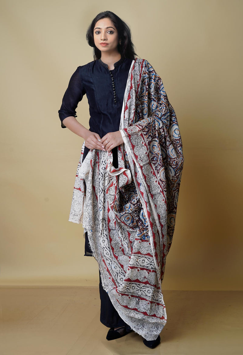 Multi Pure Kalamkari Handblock Printed Kota Dupatta-UDS4007