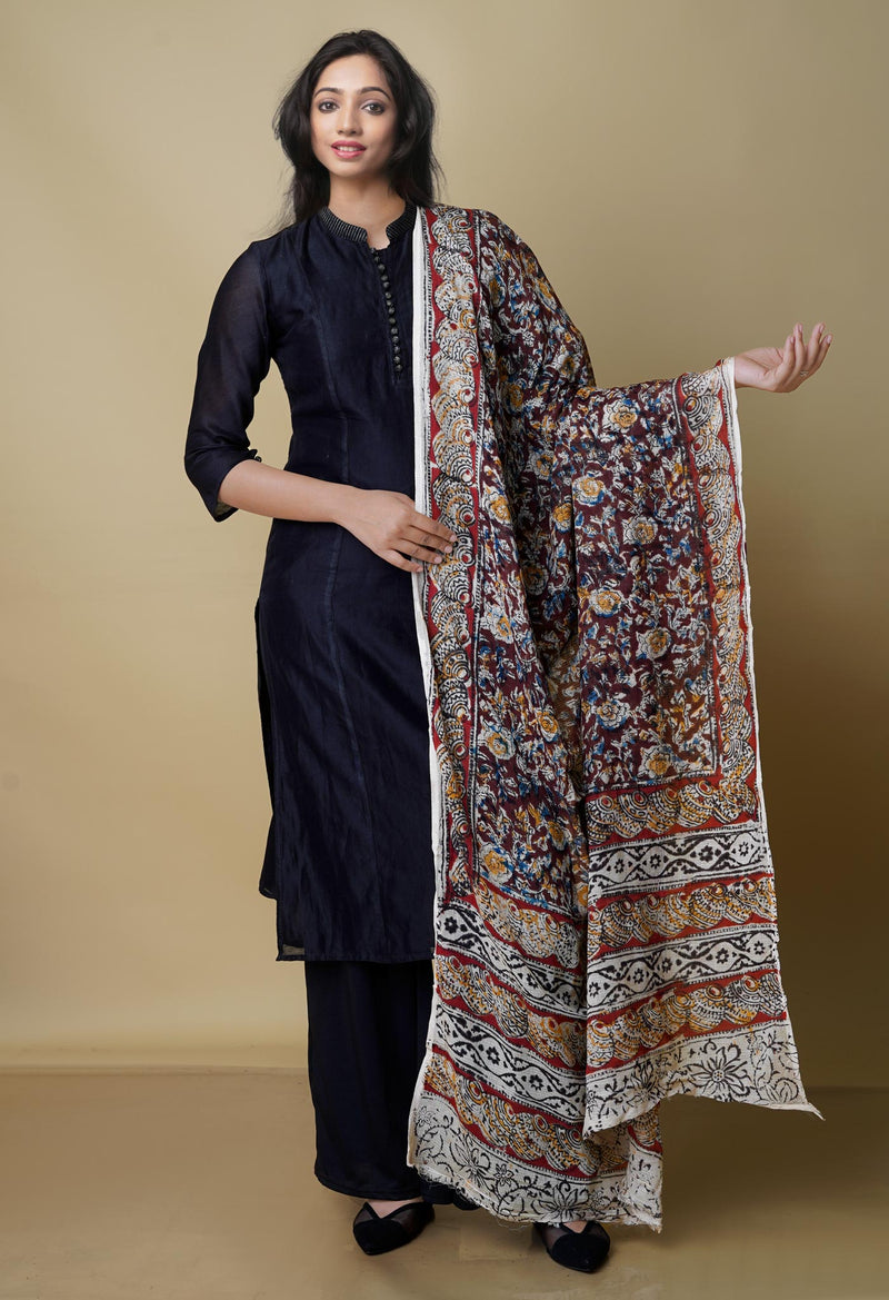 Multi Pure Kalamkari Handblock Printed Kota Dupatta-UDS4008