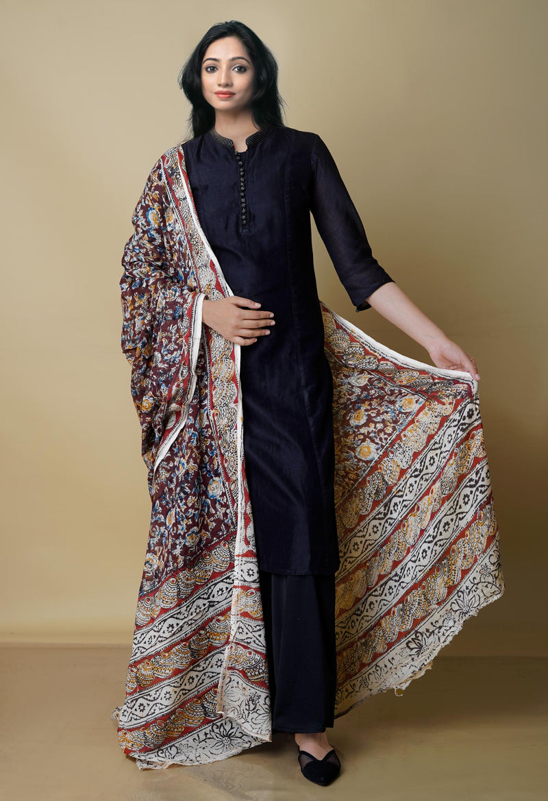 Multi Pure Kalamkari Handblock Printed Kota Dupatta-UDS4008