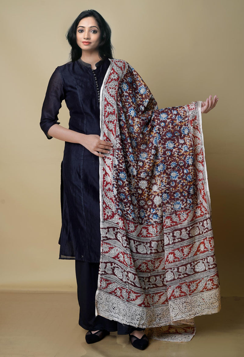 Multi Pure Kalamkari Handblock Printed Kota Dupatta-UDS4010