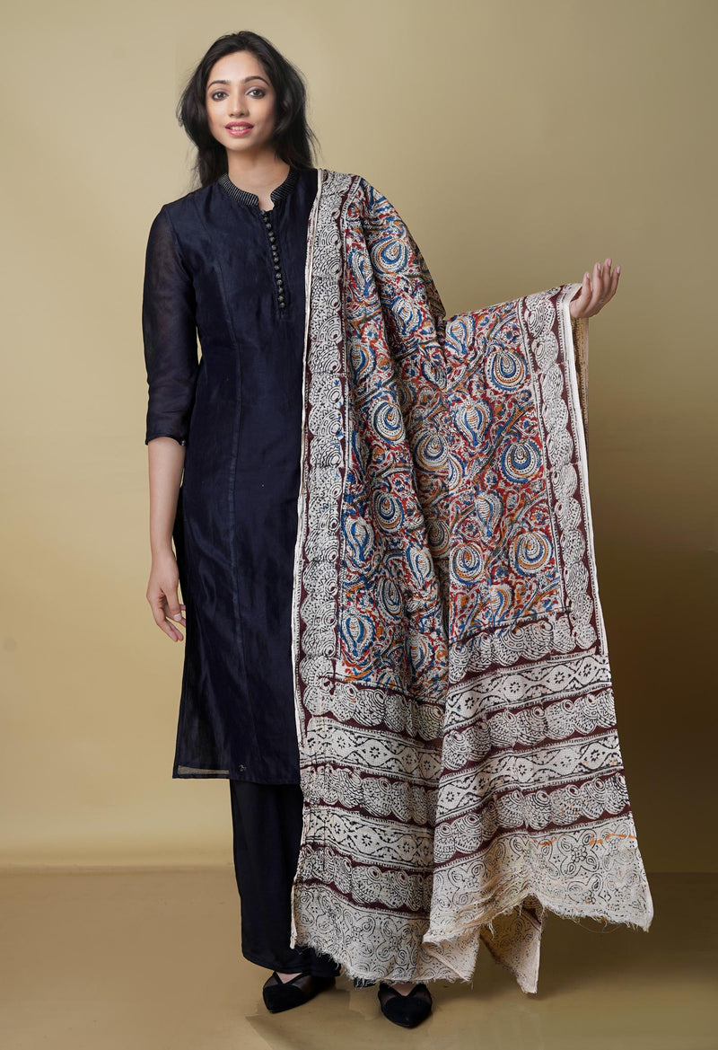 Multi Pure Kalamkari Handblock Printed Kota Dupatta-UDS4014