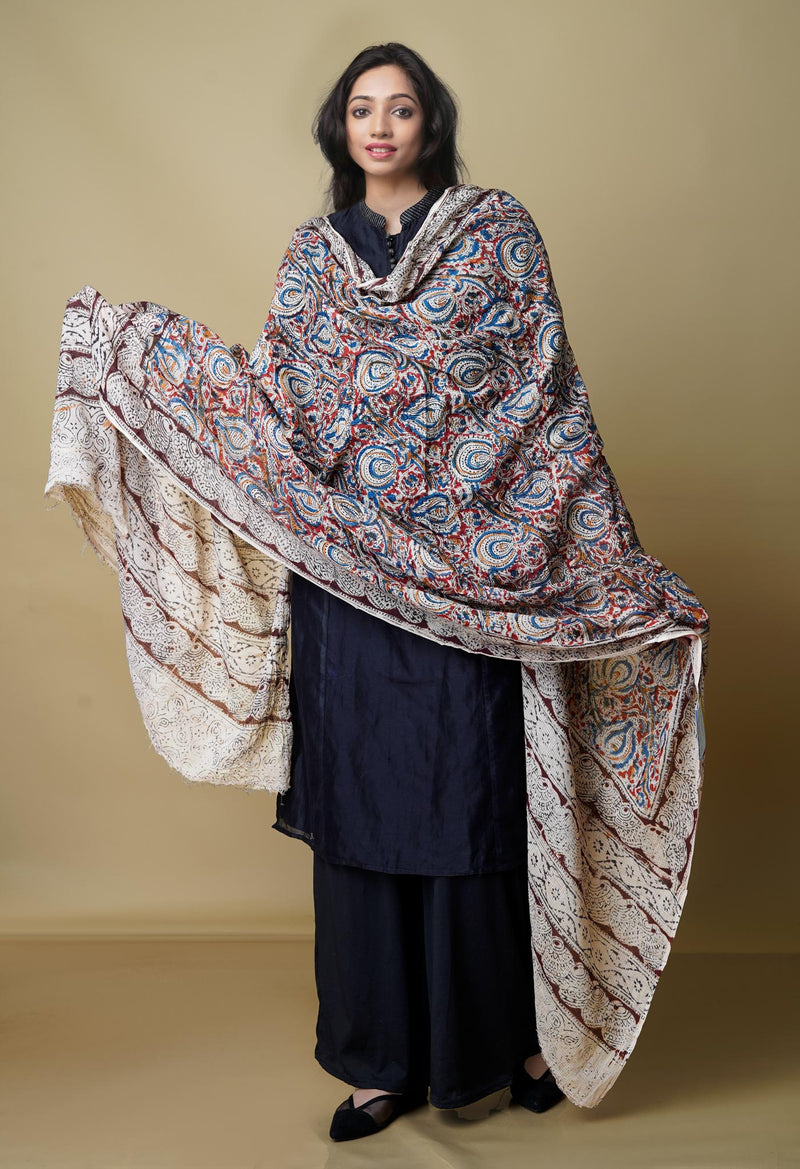 Multi Pure Kalamkari Handblock Printed Kota Dupatta-UDS4014