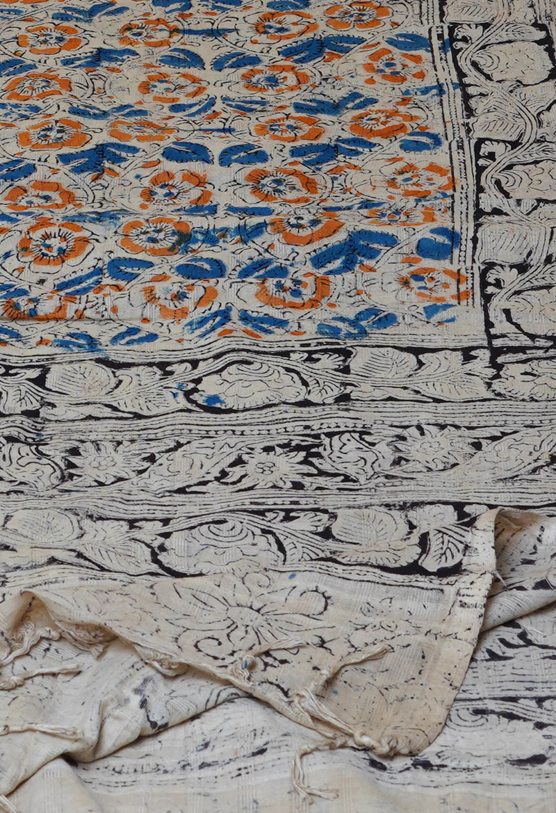 Multi Pure Kalamkari Handblock Printed Mulmul Cotton Dupatta–UDS4047
