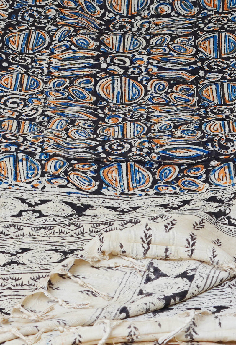 Multi Pure Kalamkari Handblock Printed Mulmul Cotton Dupatta–UDS4054