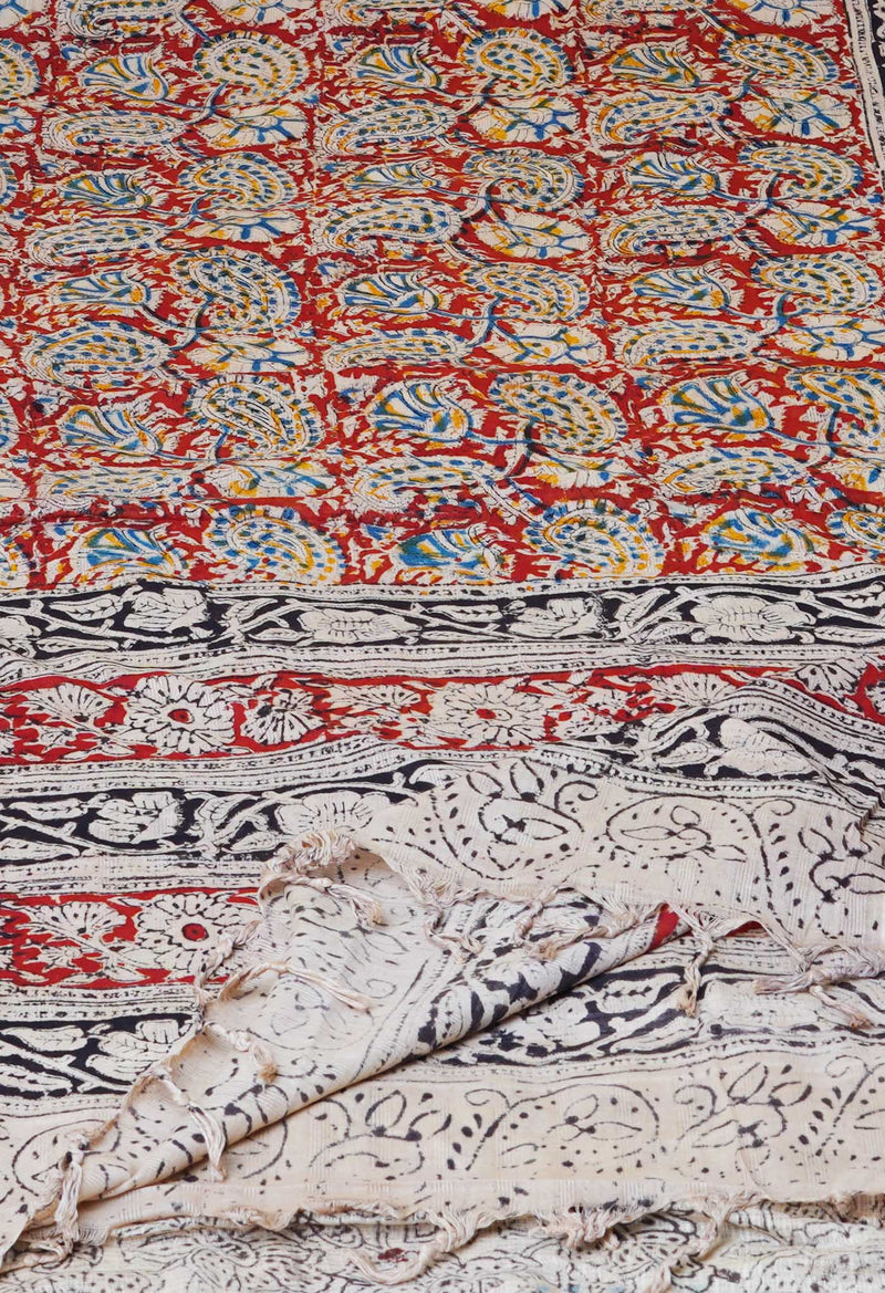 Multi Pure Kalamkari Handblock Printed Mulmul Cotton Dupatta–UDS4061