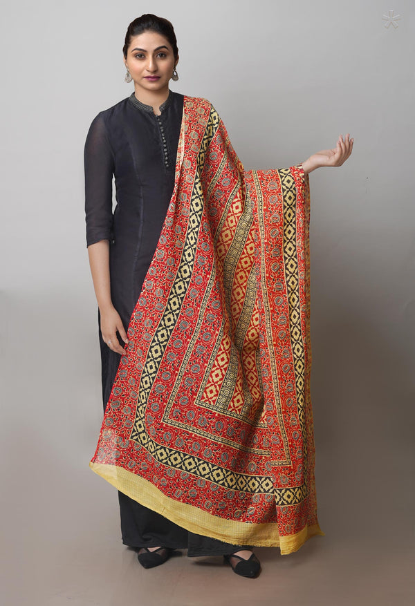 Multi Pure Ajrakh Mulmul Cotton Dupatta-UDS4160