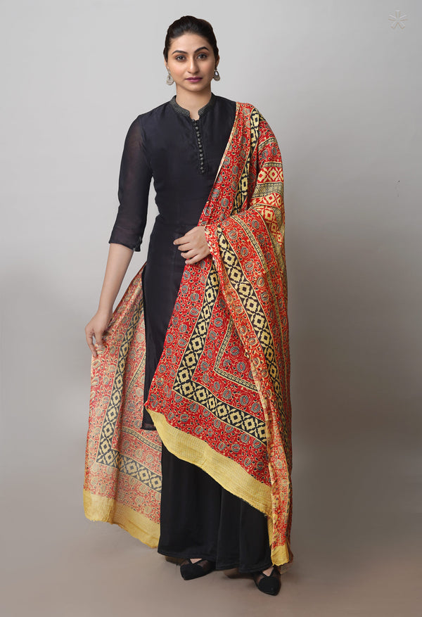 Multi Pure Ajrakh Mulmul Cotton Dupatta-UDS4160