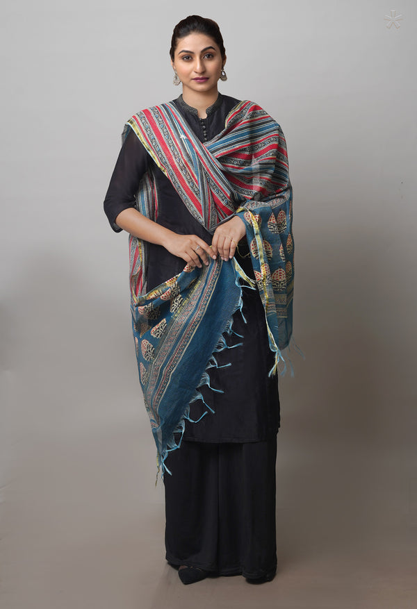Multi Pure Ajrakh Mulmul Kota Cotton Dupatta-UDS4165