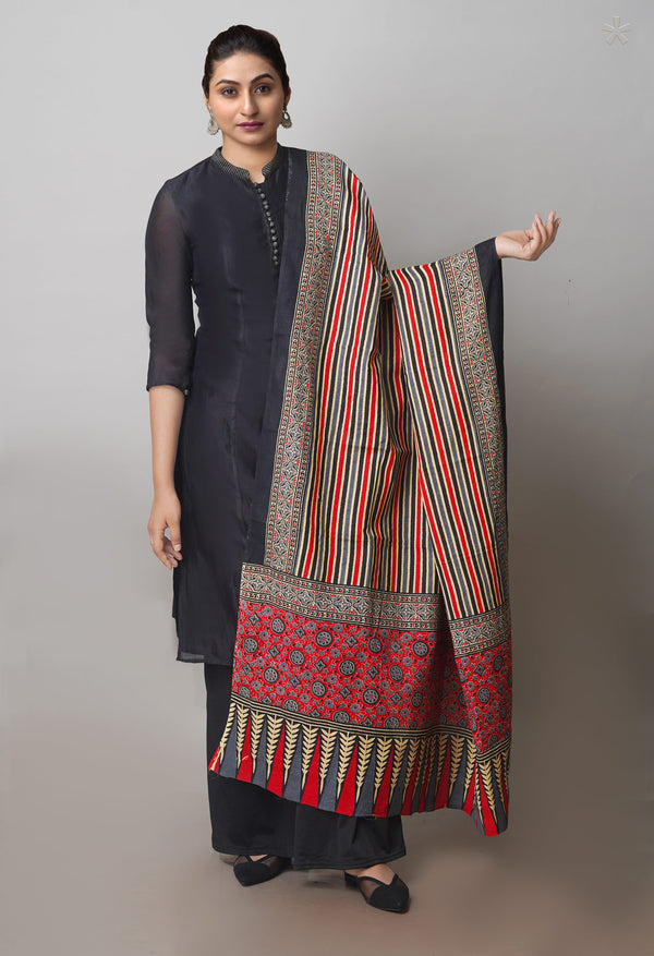 Multi Pure Ajrakh Mulmul Cotton Dupatta-UDS4176
