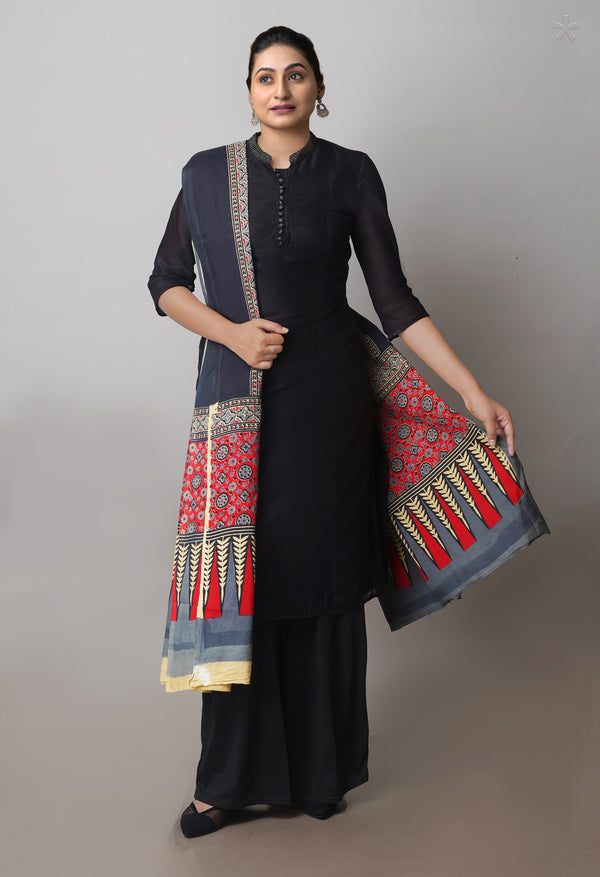 Multi Pure Ajrakh Mulmul Cotton Dupatta-UDS4178