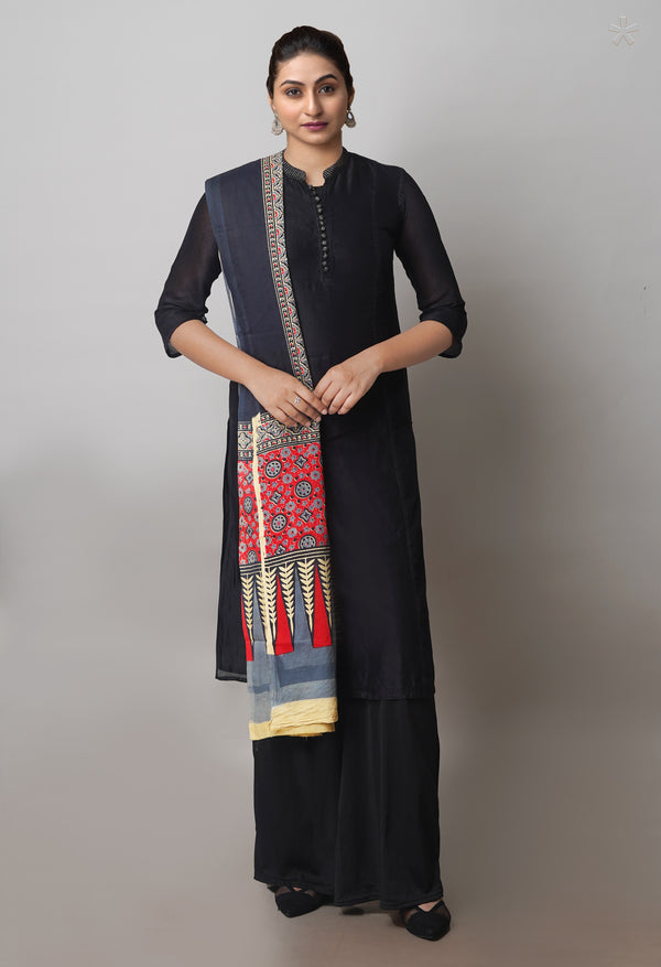 Multi Pure Ajrakh Mulmul Cotton Dupatta-UDS4178