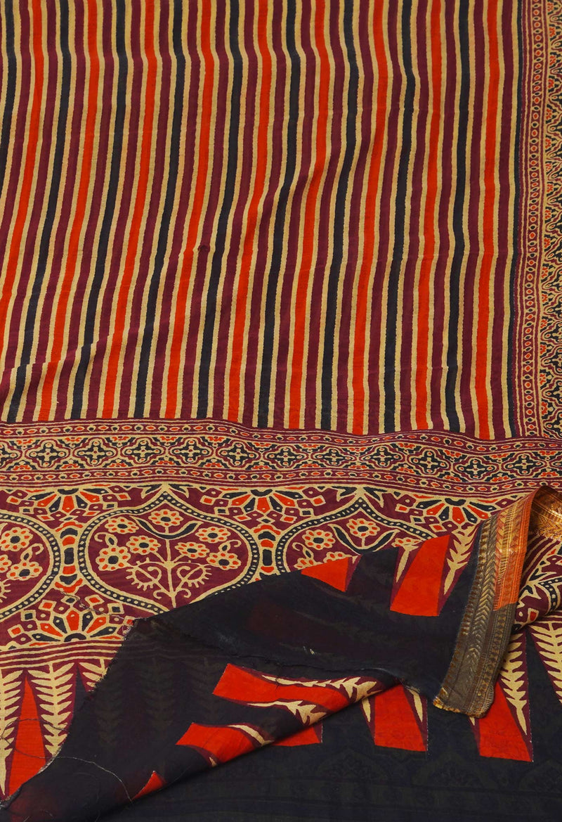 Multi Pure Ajrakh Mulmul Cotton Dupatta With Zari Border-UDS4186