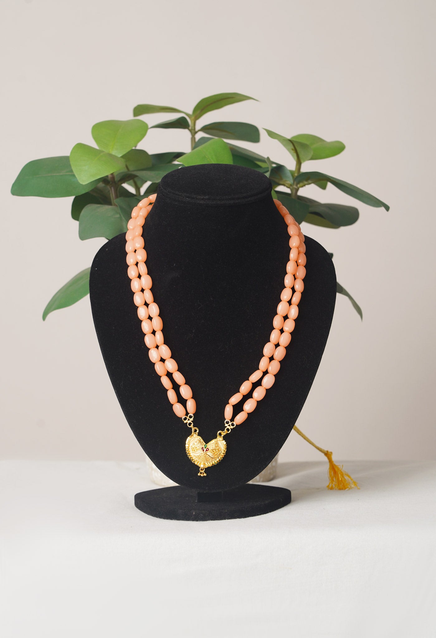 Orange Amravati Beads Necklace with Pendent- UJ439
