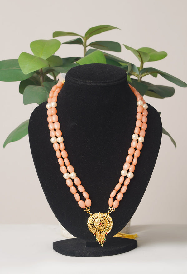 Orange Amravati Beads Necklace with Pendent- UJ448