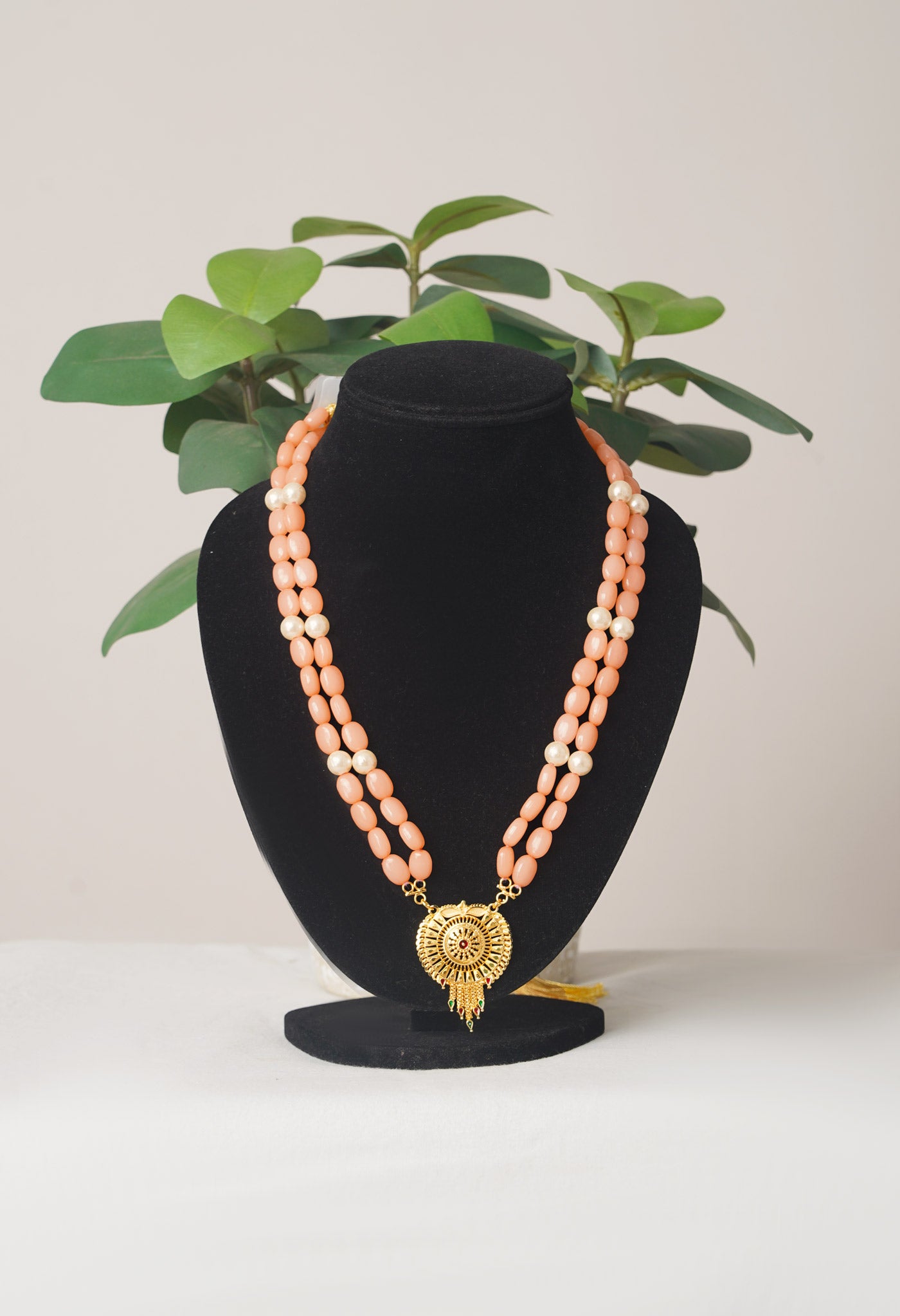 Orange Amravati Beads Necklace with Pendent- UJ448