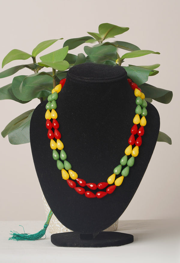 Multi Amravati Long Oval Shape Beads Necklace - UJ456