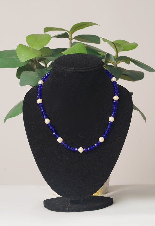 Blue-White Amravati Crystal Necklace- UJ460