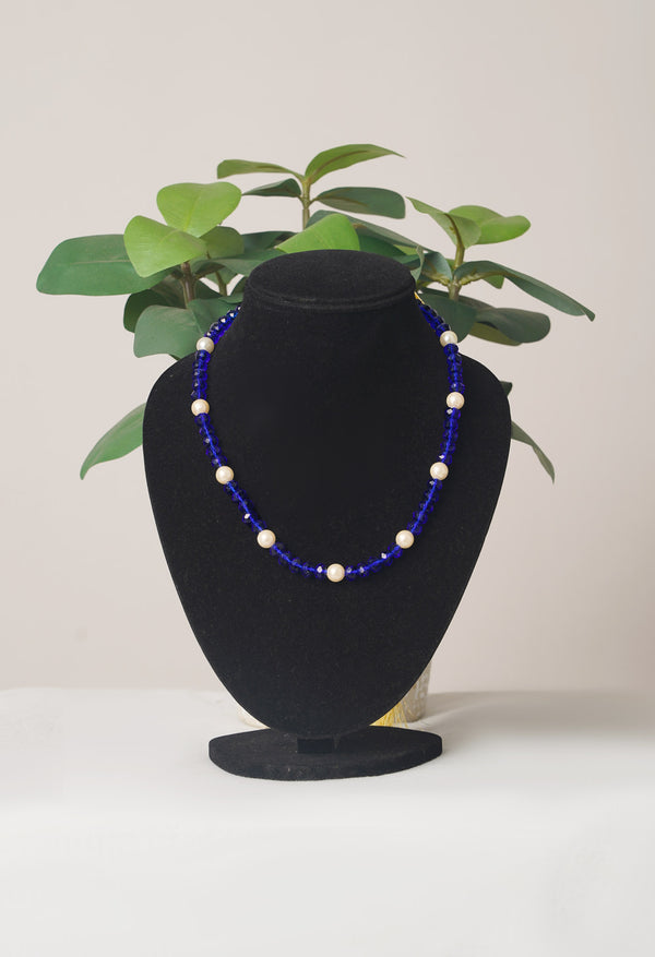 Blue-White Amravati Crystal Necklace- UJ460