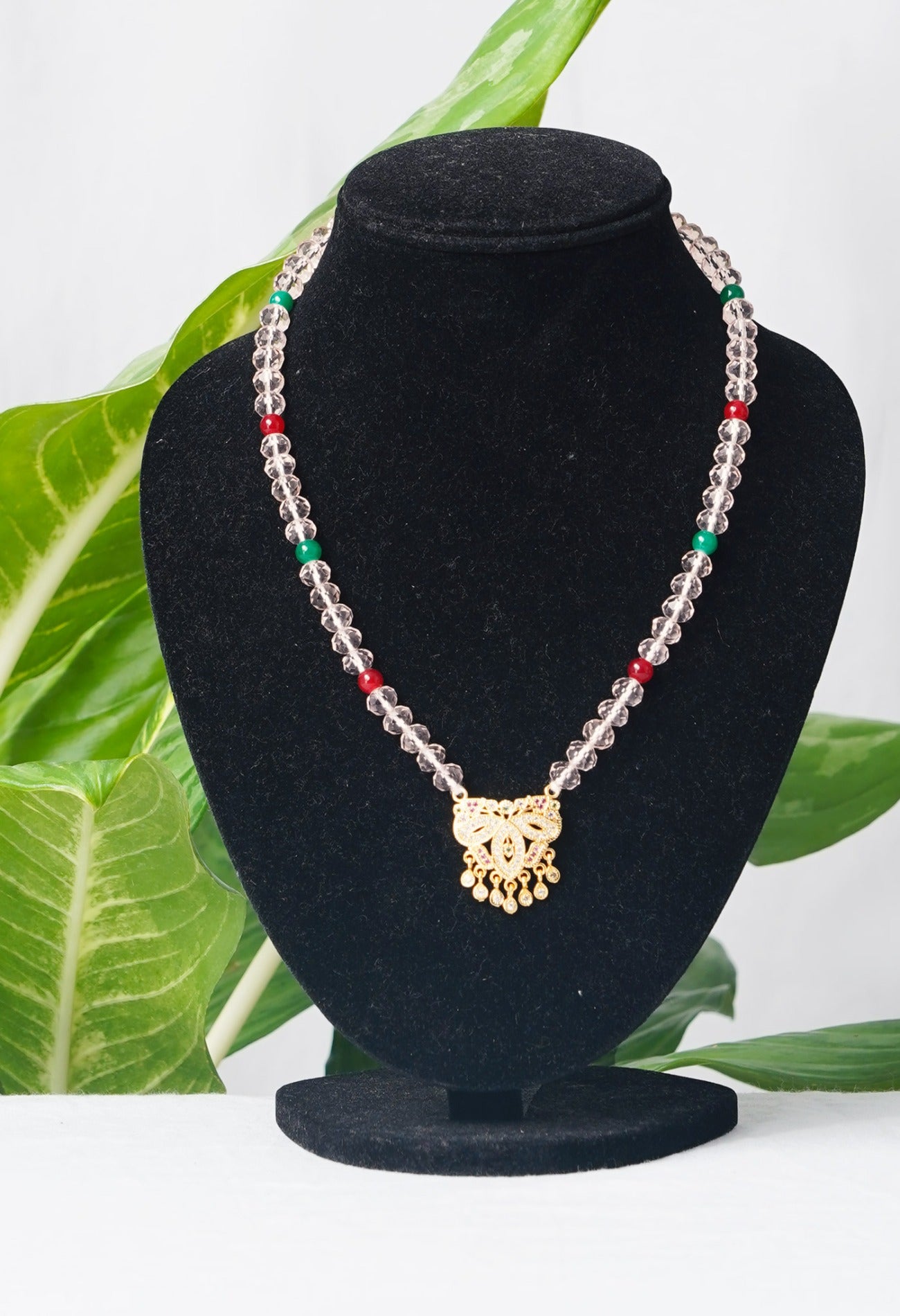 Pink Amravati Crystal Necklace with Micro Gold Plated Pendant-UJ130