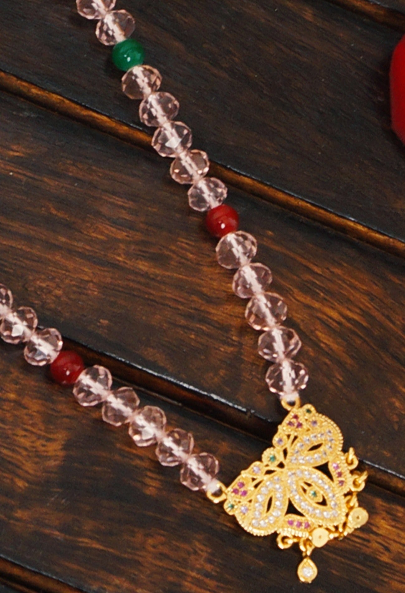 Online Shopping for Pink Amravati Crystal Necklace with Micro Gold Plated Pendant   from Andhra Pradesh at Unnatisilks.comIndia
