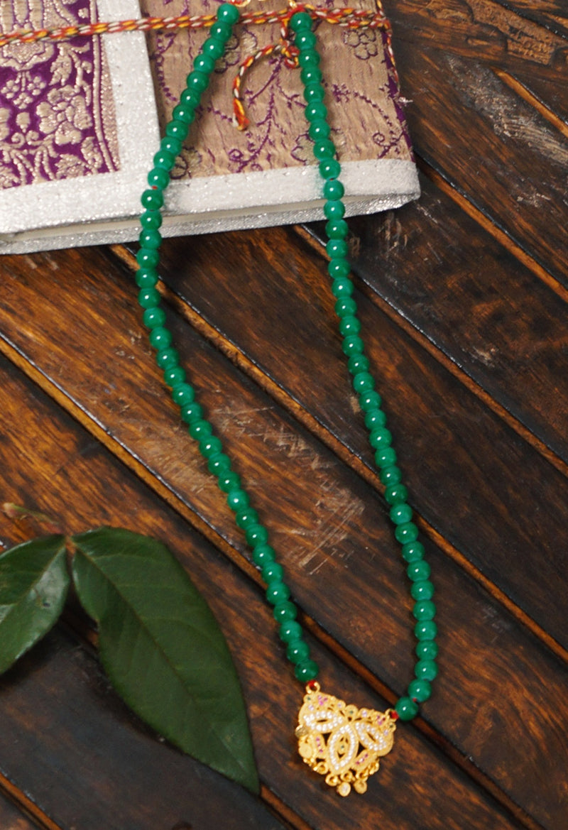 Green Amravati Ocean Beads Necklace with Micro Gold Plated Pendant-UJ135