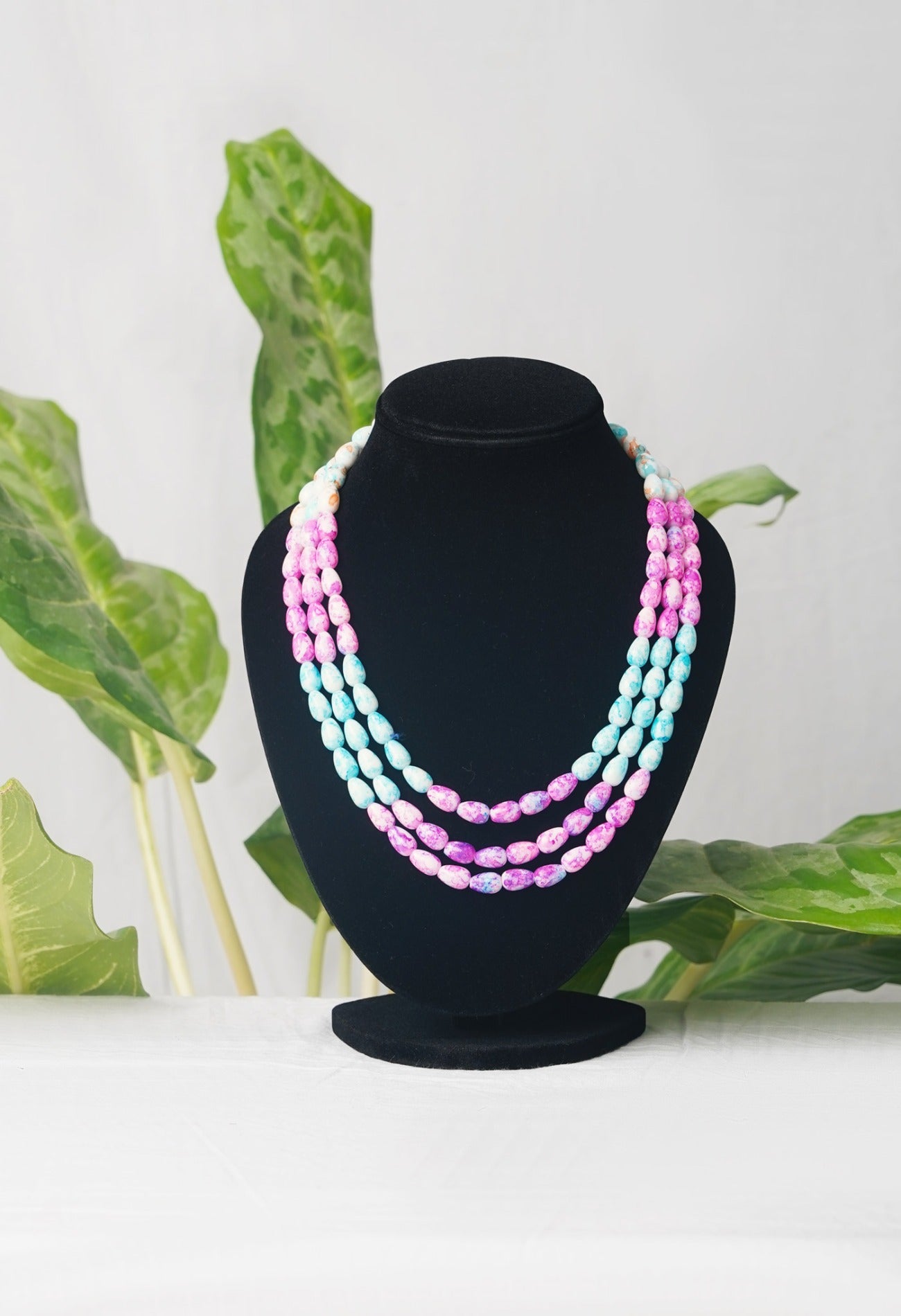 Online Shopping for Blue and Pink Amravati Ocean Oval Shape Beads Necklace  with jewellery from Andhra Pradesh at Unnatisilks.com India
