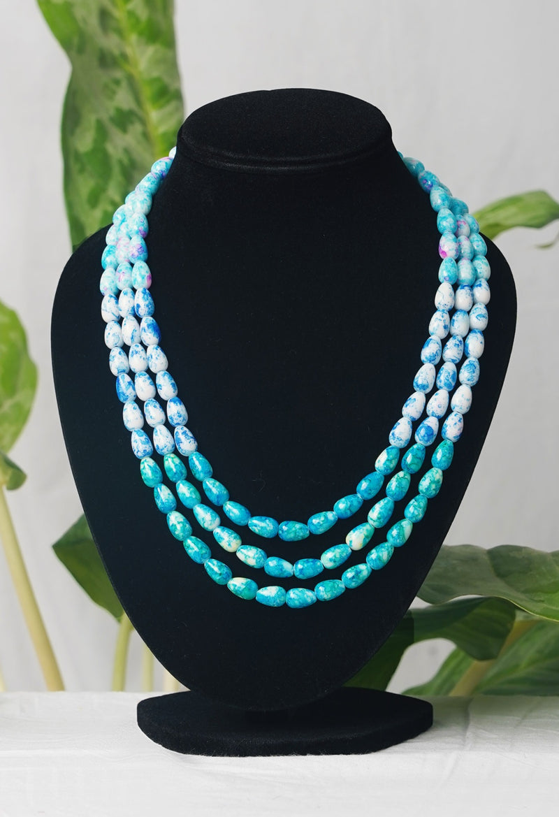 Blue Amravati Ocean Oval Shape Beads Necklace