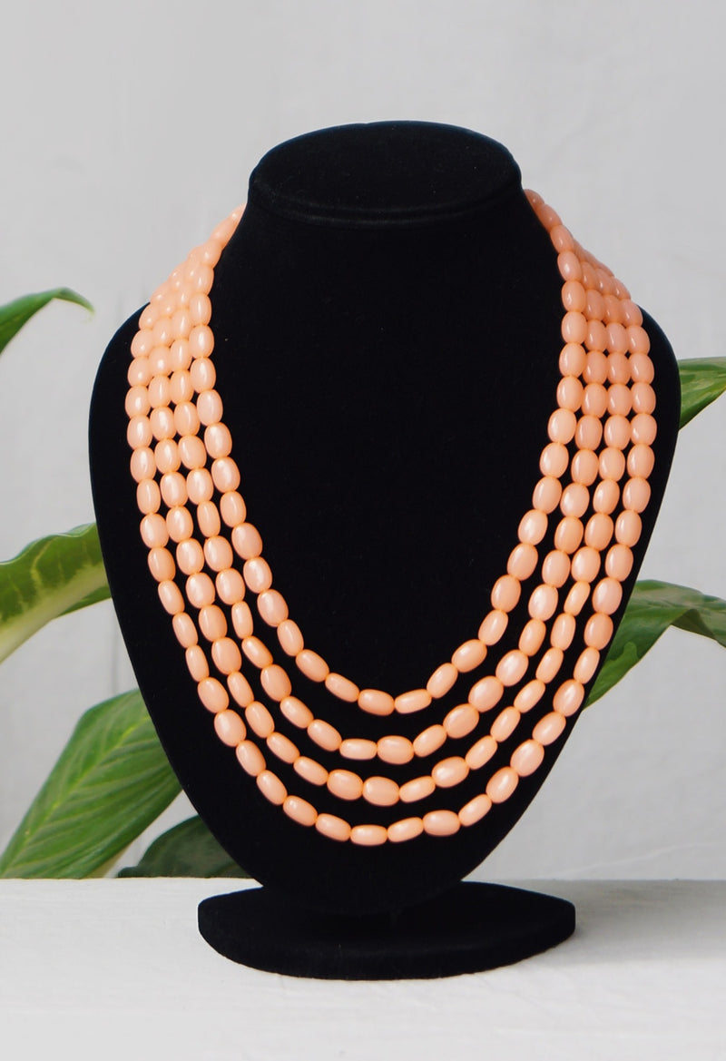 Peach pink Amravati Long Oval Shape Beads-UJ279